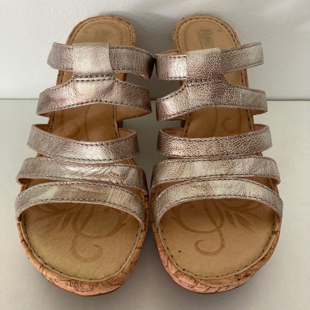 Silver Metallic BORN Lisi Cork Wedge Sandals 6 36.5 - Picture 6 of 10